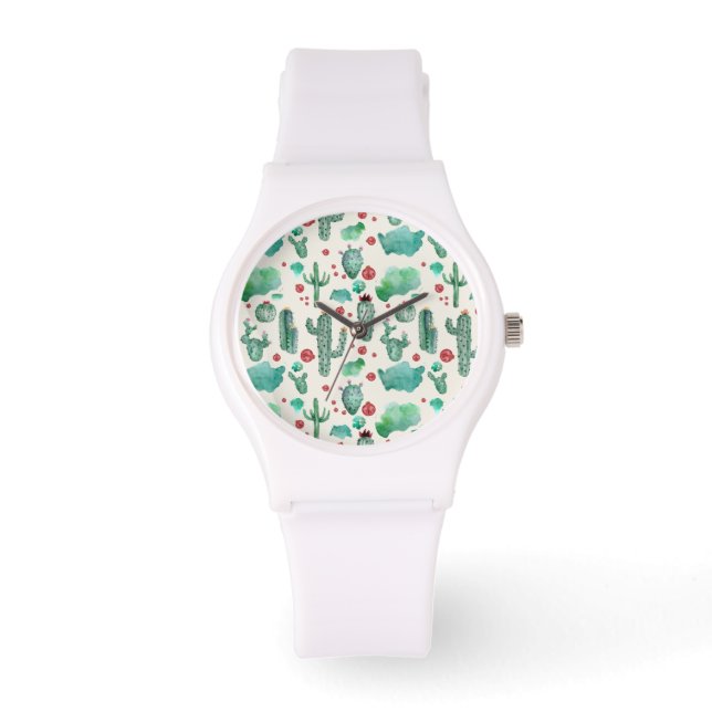 cactus en ladybug patroon - crèmeachtergrond horloge (Voorkant)