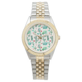 cactus en ladybug patroon - crèmeachtergrond horloge