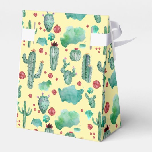 cactus en ladybug - patroon - gele achtergrond bedankdoosjes (Achterkant)