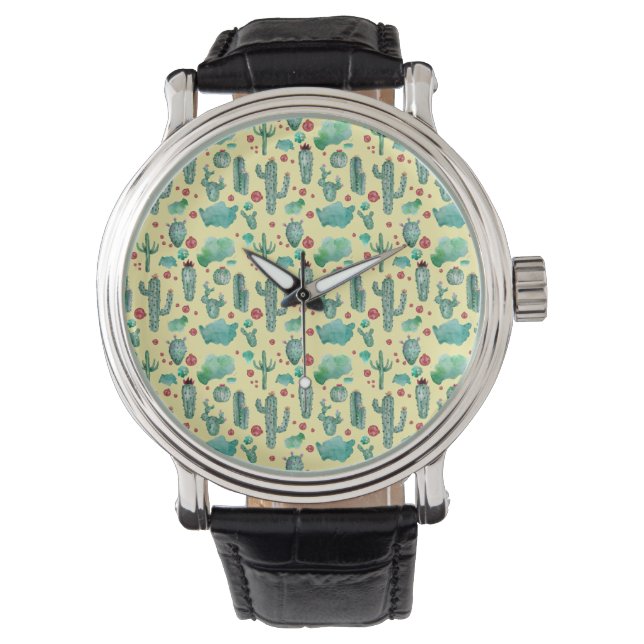 cactus en ladybug - patroon - gele achtergrond horloge (Voorkant)