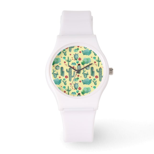 cactus en ladybug - patroon - gele achtergrond horloge (Voorkant)