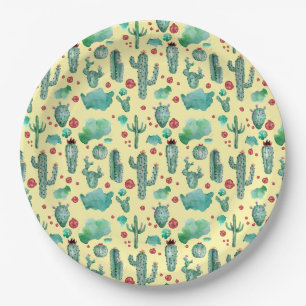 cactus en ladybug - patroon - gele achtergrond papieren bordje