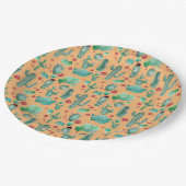 cactus en ladybug patroon - oranje achtergrond papieren bordje (Gekanteld)