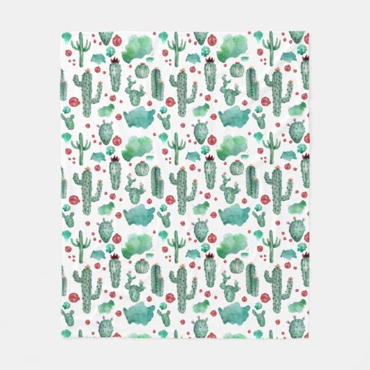 cactus en ladybug patroon - witte achtergrond fleece deken (Voorkant)