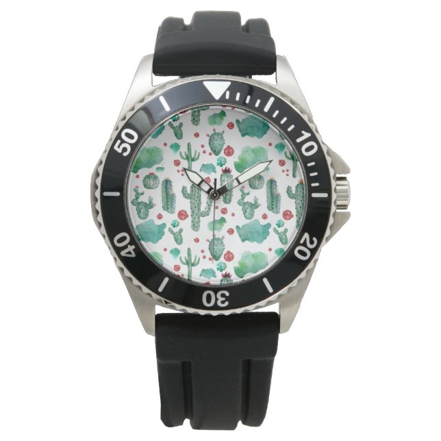 cactus en ladybug patroon - witte achtergrond horloge (Voorkant)