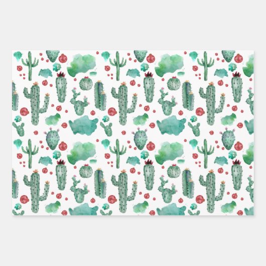 cactus en ladybug patroon - witte achtergrond inpakpapier vel (Voorkant)