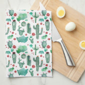 cactus en ladybug patroon - witte achtergrond theedoek (Quarter Fold)