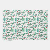 cactus en ladybug patroon - witte achtergrond theedoek (Horizontaal)