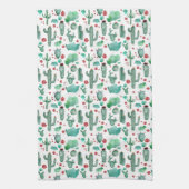 cactus en ladybug patroon - witte achtergrond theedoek (Verticaal)