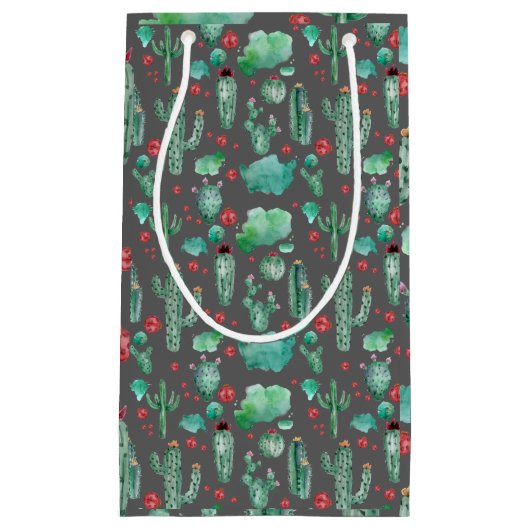 cactus en ladybug patroon - zwarte achtergrond klein cadeauzakje (Voorkant)