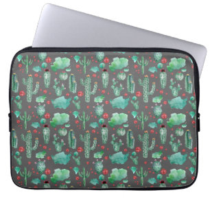 cactus en ladybug patroon - zwarte achtergrond laptop sleeve