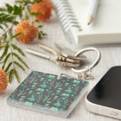 cactus en ladybug patroon - zwarte achtergrond sleutelhanger (Voorkant Rechts)