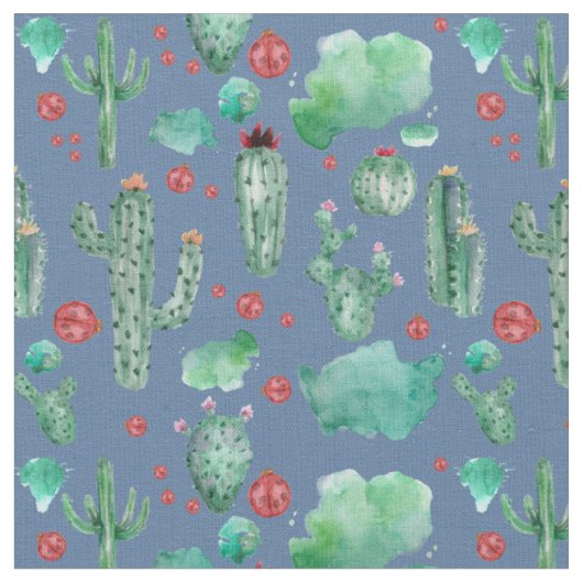 cactus en ladybug patroonblauw achtergrondweefsel stof (Close Up)
