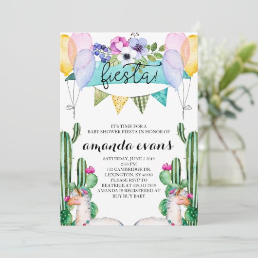Cactus en Llama Baby shower Fiesta Uitnodiging (Staand voorkant)