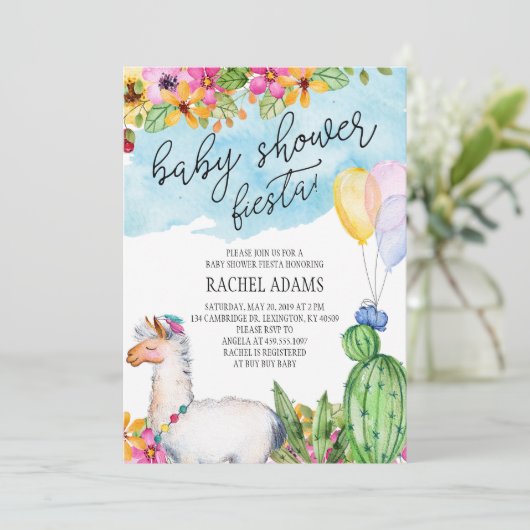Cactus en Llama Baby Shower Fiesta Uitnodiging (Staand voorkant)