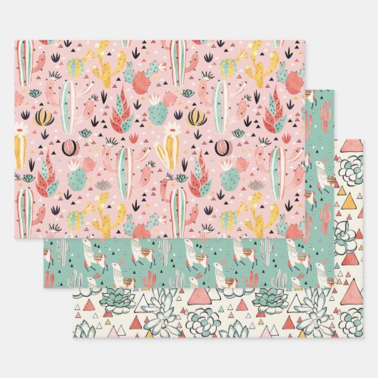 Cactus en Llama Inpakpapier Vel (Set)