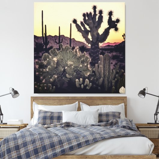 Cactus en palmbomen die in harmonie naast elkaar b canvas afdruk (Insitu (Slaapkamer))