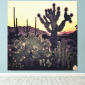 Cactus en palmbomen die in harmonie naast elkaar b canvas afdruk (Insitu (Houten vloer))