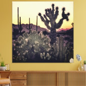 Cactus en palmbomen die in harmonie naast elkaar b canvas afdruk (Insitu (Woonkamer))