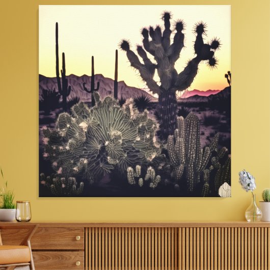 Cactus en palmbomen die in harmonie naast elkaar b canvas afdruk (Insitu (Woonkamer))
