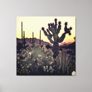 Cactus en palmbomen die in harmonie naast elkaar b canvas afdruk