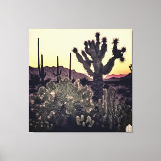 Cactus en palmbomen die in harmonie naast elkaar b canvas afdruk
