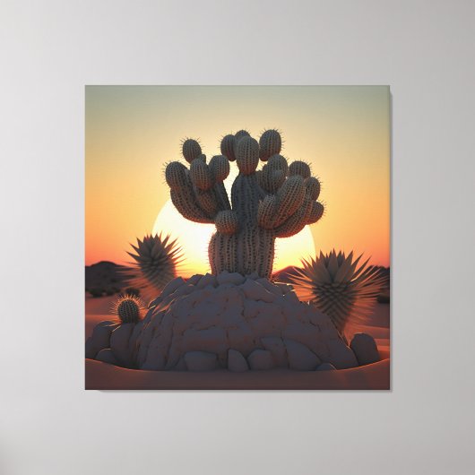 Cactus en palmbomen die in harmonie naast elkaar b canvas afdruk (Voorkant)