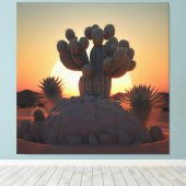 Cactus en palmbomen die in harmonie naast elkaar b canvas afdruk (Insitu (Houten vloer))
