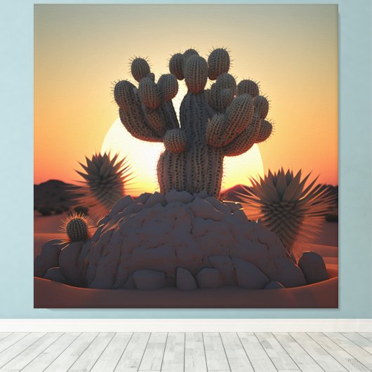 Cactus en palmbomen die in harmonie naast elkaar b canvas afdruk (Insitu (Houten vloer))