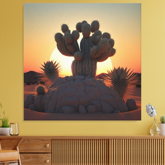 Cactus en palmbomen die in harmonie naast elkaar b canvas afdruk (Insitu (Woonkamer))