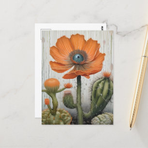 Cactus en papaver met een oogbal briefkaart