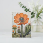 Cactus en papaver met een oogbal briefkaart (Staand voorkant)