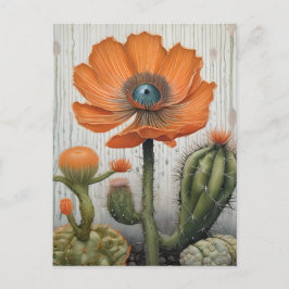 Cactus en papaver met een oogbal briefkaart