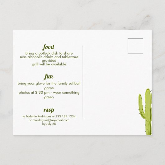 Cactus en Papel Picado Garland Texas Uitnodiging Briefkaart (Achterkant)