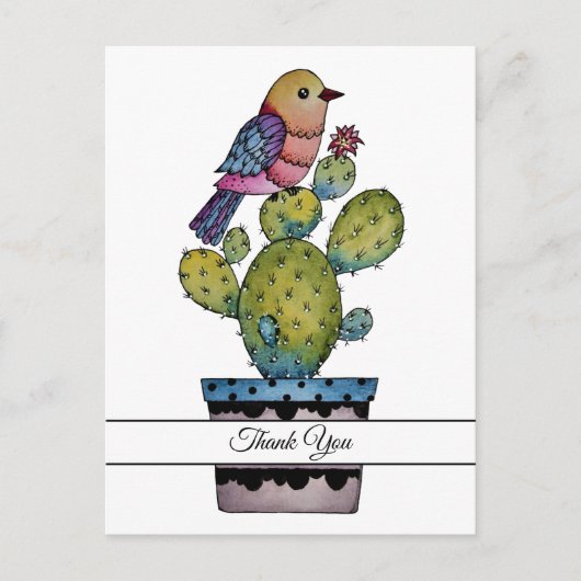 Cactus en regenboogvogel in Waterverf Briefkaart (Voorkant)