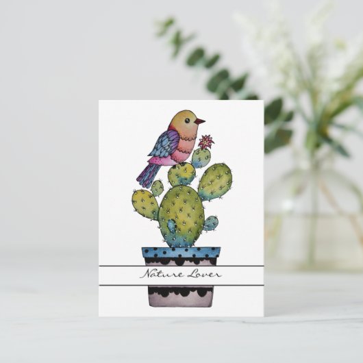 Cactus en regenboogvogel in Waterverf Briefkaart (Staand voorkant)