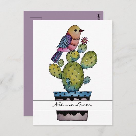 Cactus en regenboogvogel in Waterverf Briefkaart (Voorkant / Achterkant)