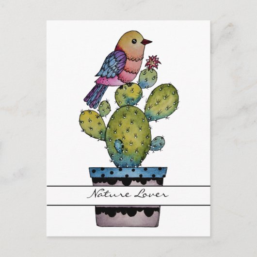 Cactus en regenboogvogel in Waterverf Briefkaart (Voorkant)