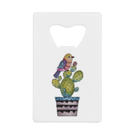 Cactus en regenboogvogel in Waterverf Creditkaart Flessenopener
