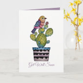 Cactus en regenboogvogel in Waterverf Kaart (Gele Bloem)