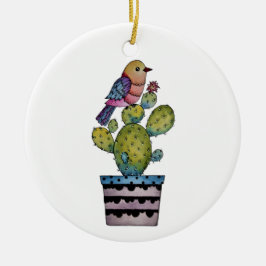 Cactus en regenboogvogel in Waterverf Keramisch Ornament
