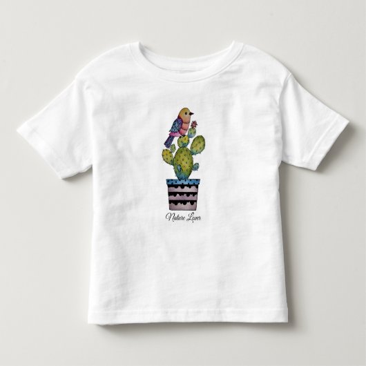 Cactus en regenboogvogel in Waterverf Kinder Shirts (Voorkant)