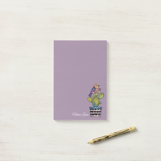 Cactus en regenboogvogel in Waterverf Post-it® Notes (Op bureau)