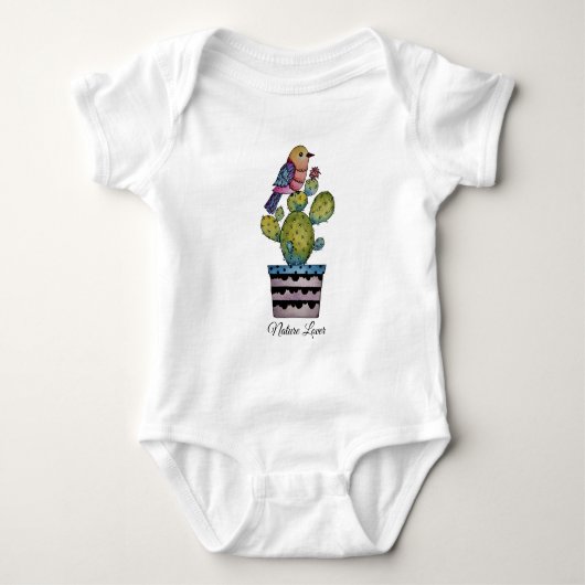 Cactus en regenboogvogel in Waterverf Romper (Voorkant)