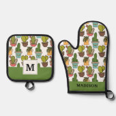 Cactus en successen binnenshuis in potten ovenwant & pannenlap set (Voorkant)