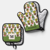 Cactus en successen binnenshuis in potten ovenwant & pannenlap set (Voorkant / Achterkant)