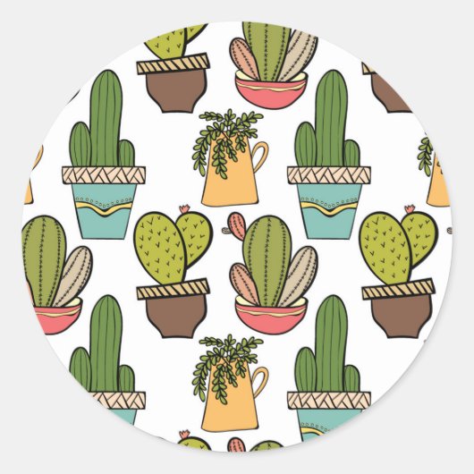 Cactus en successen binnenshuis in potten ronde sticker (Voorkant)