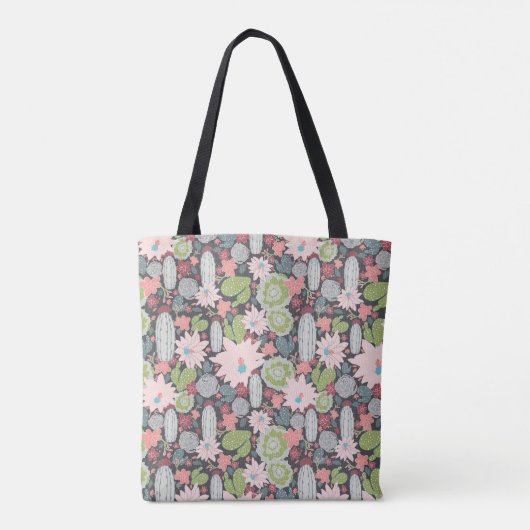 Cactus en Succulent Planten Green Pinks Patroon Tote Bag (Achterkant)