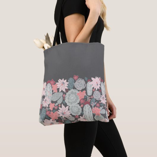 Cactus en Succulent Planten Patroon in roze Mint Tote Bag (Dichtbij)