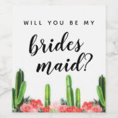 Cactus en Succulent Wil je mijn bruidsmeisje zijn? Wijn Etiket (Enkel label)